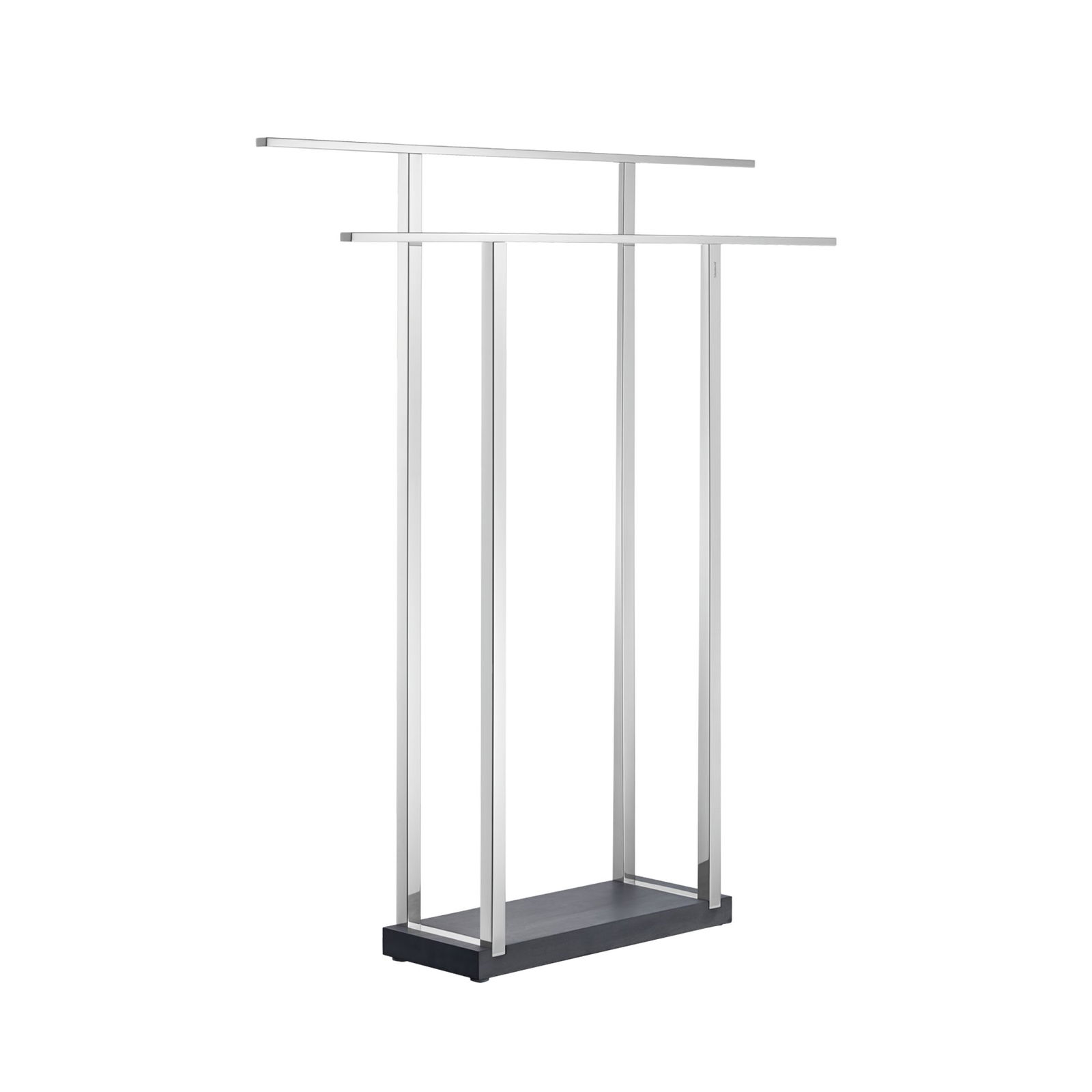 Moderner Kleiderständer aus Edelstahl mit einem schlanken Design und stabiler Basis.
