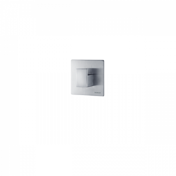 Schlanker moderner Lichtschalter mit minimalistischen Design und silberner Oberfläche auf schwarzem Hintergrund.