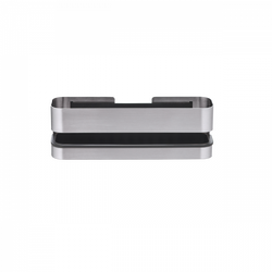 Sleek stainless steel kitchen organizer with a black base for modern decor.