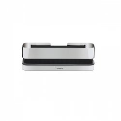 Stylish modern desk organizer with sleek silver and black design by Blomus.