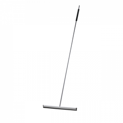 Sleek stainless steel squeegee with a long handle for effective cleaning.