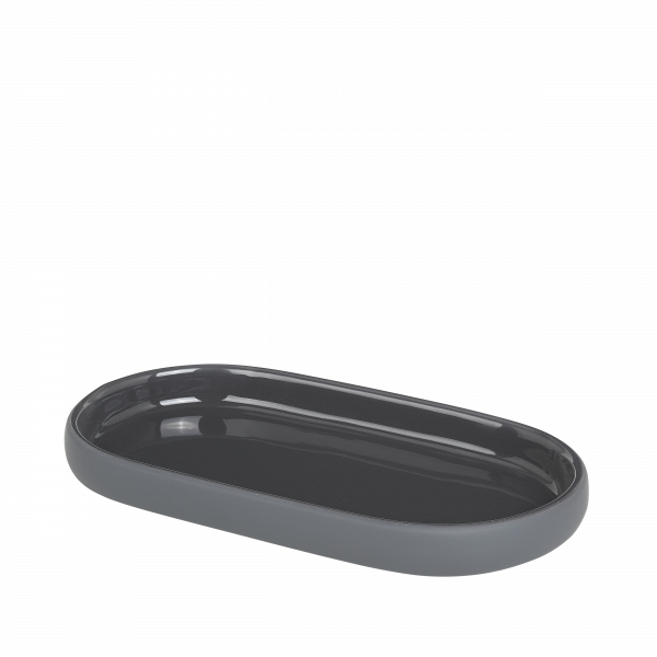 Stylish oval gray serving tray ideal for home decor and entertaining.