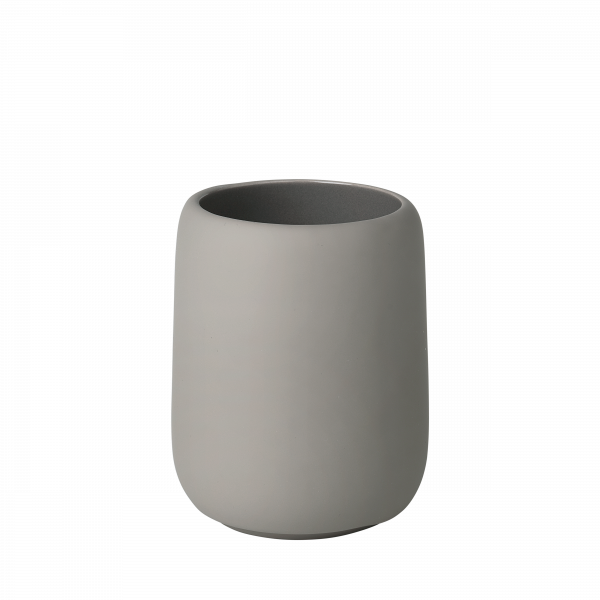 Minimalist grey ceramic pot with a smooth finish for home decor.
