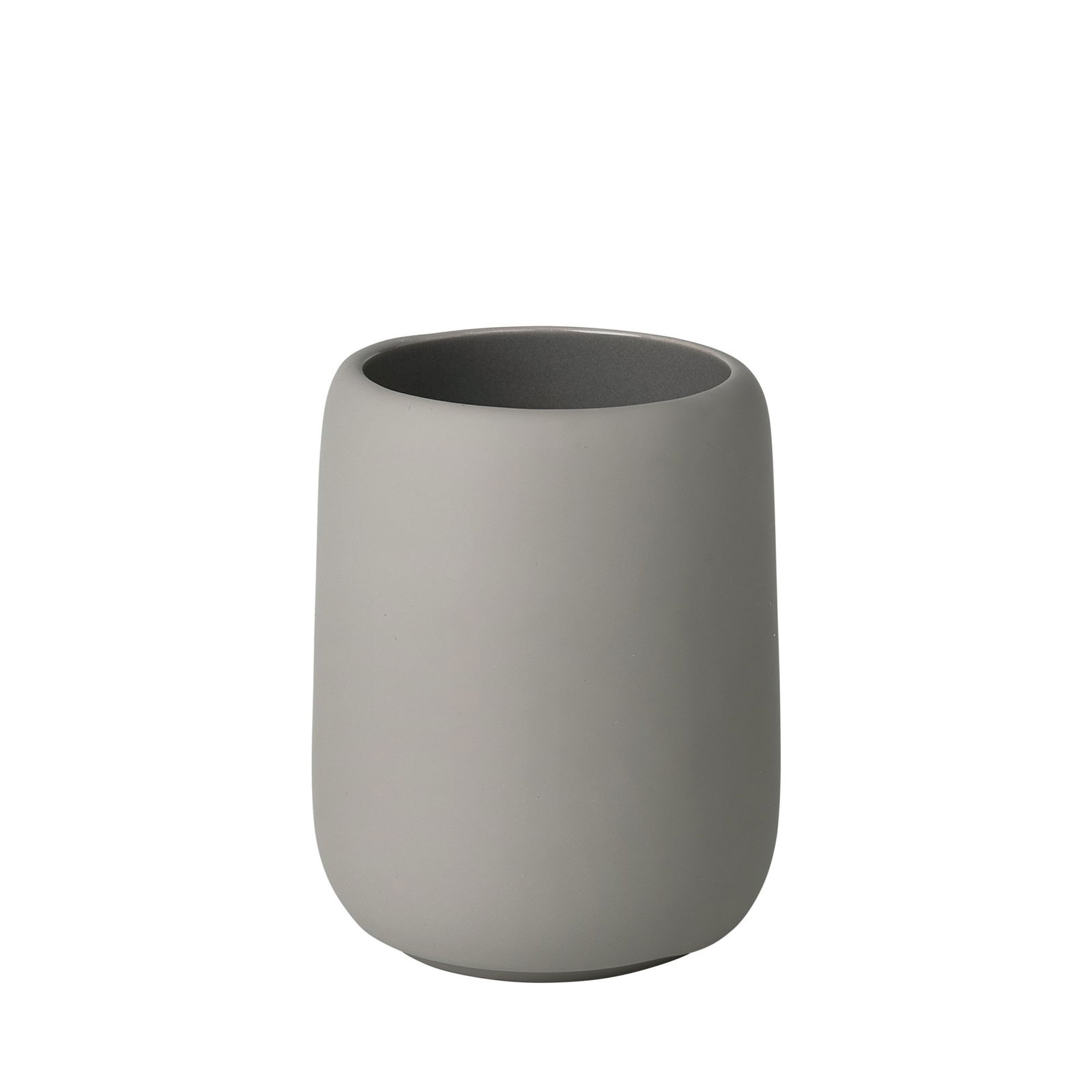 Minimalist grey ceramic pot with a smooth finish for home decor.