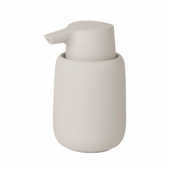 Minimalist white soap dispenser with a sleek design for modern decor.