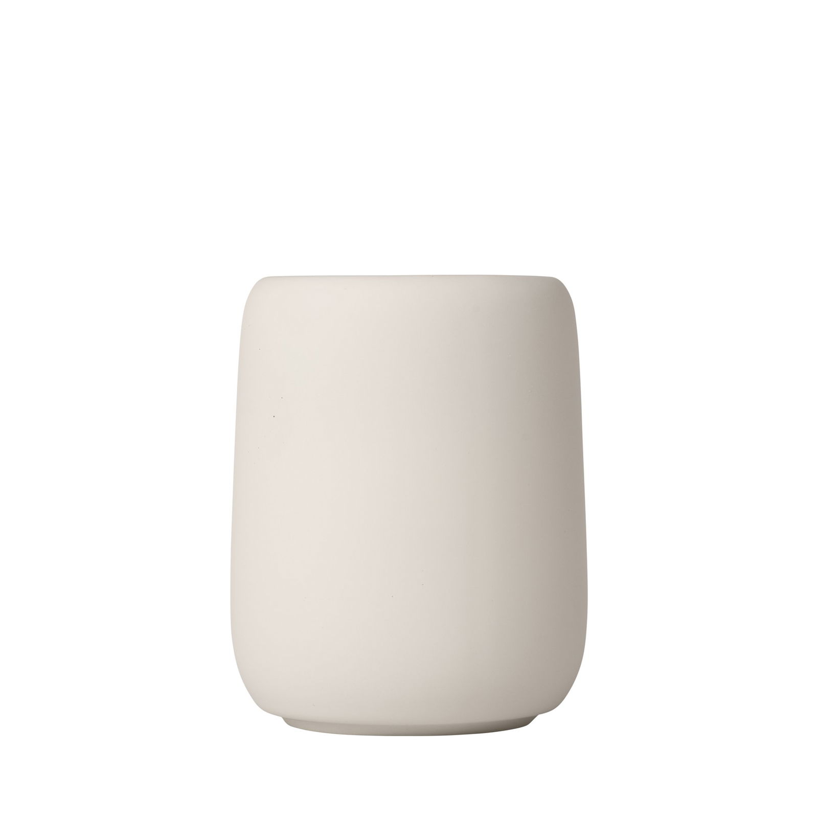 Minimalist white ceramic vase with a smooth, contemporary design.