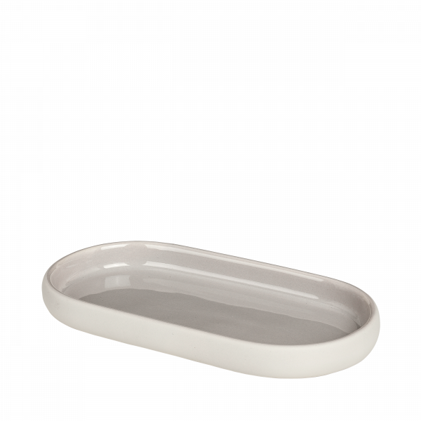Minimalistische ovale Keramikschale in sanftem Grau, perfekt für Dekoration oder Aufbewahrung.