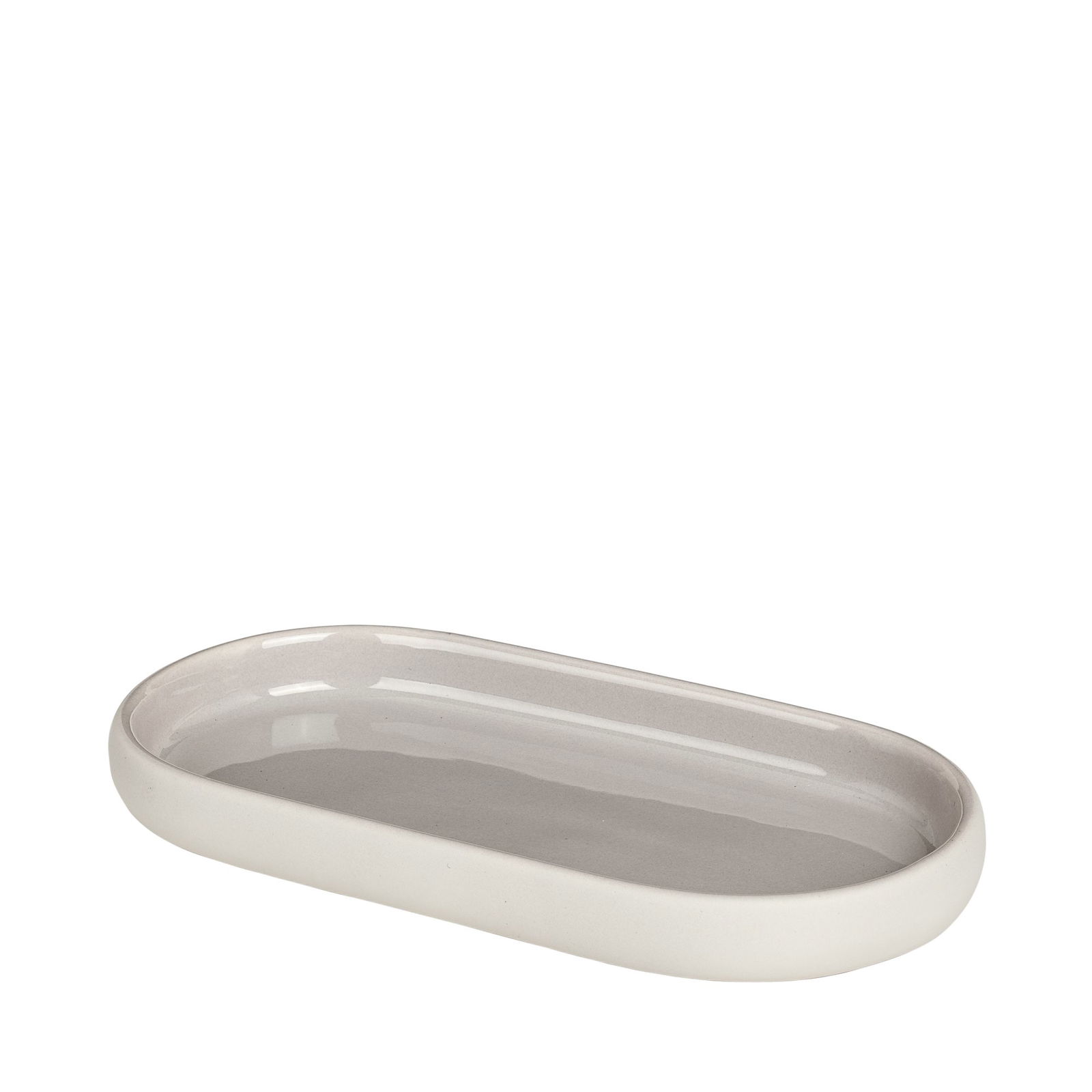 Minimalistische ovale Keramikschale in sanftem Grau, perfekt für Dekoration oder Aufbewahrung.
