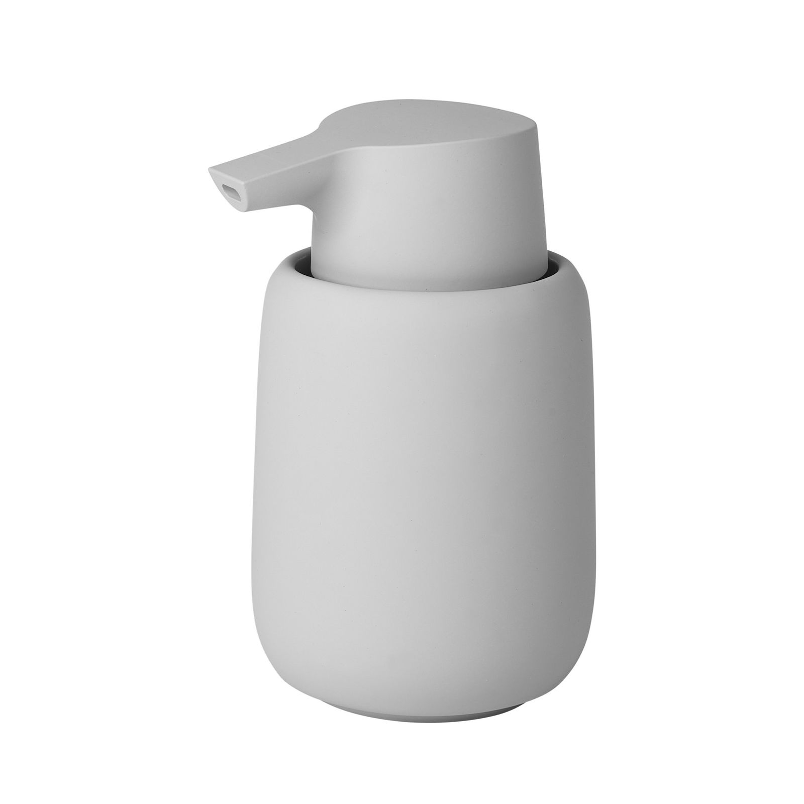 Minimalistischer grauer Seifenspender mit einem eleganten Design für moderne Badezimmer.