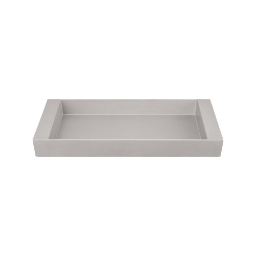 Minimalistische graue Ablage auf weißem Hintergrund, perfekt zum Organisieren von Gegenständen.