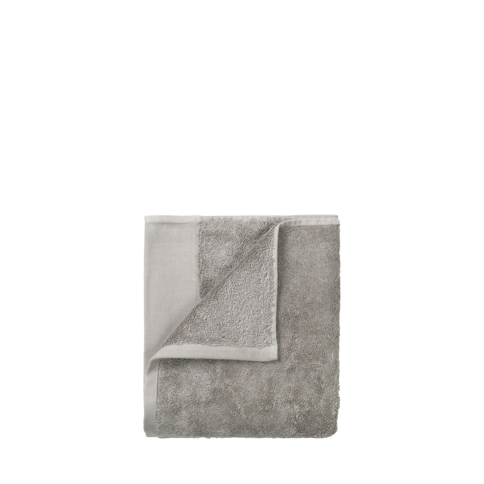 Soft gray towel folded neatly, perfect for bathroom or spa use.