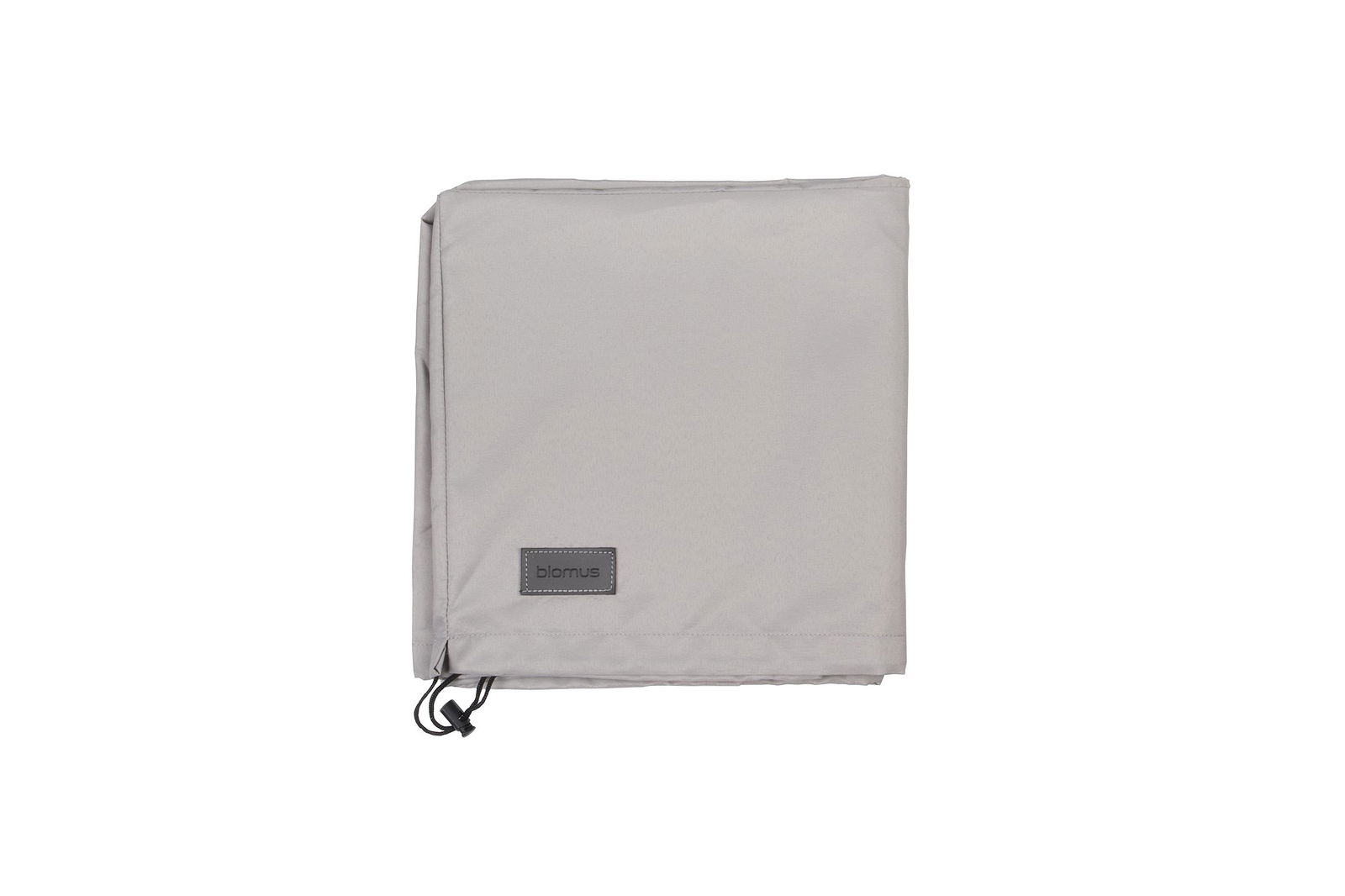 Light gray outdoor blanket with a branded tag for comfort and style.