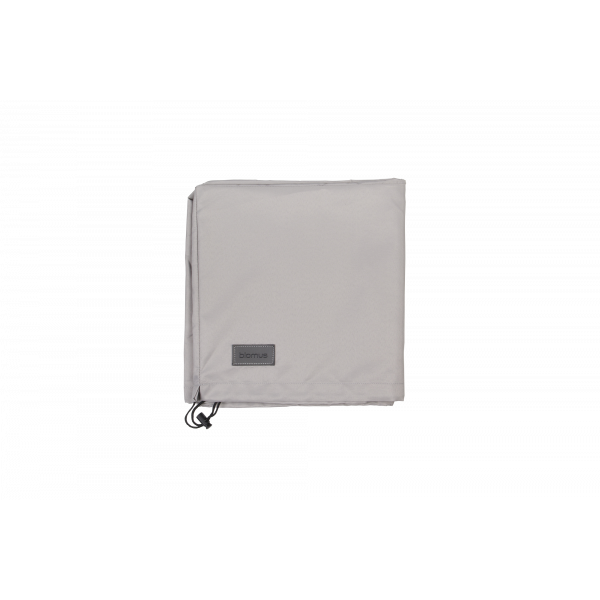 Light gray compact outdoor blanket with a logo patch, ideal for camping and picnics.