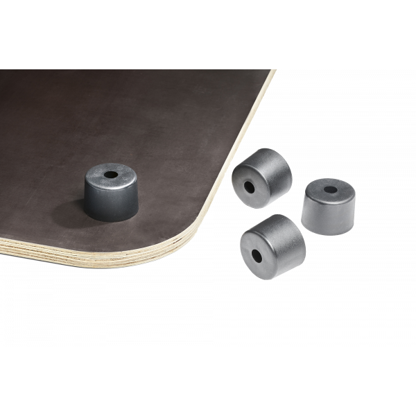 Rubber bumpers on a wooden surface, ideal for furniture protection and stability.