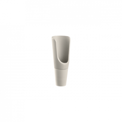 Minimalist ceramic vase with a unique curved design and soft beige color.