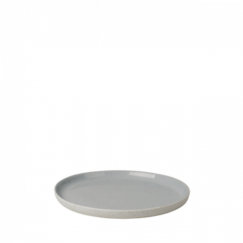 Minimalist gray ceramic plate on a white background, perfect for modern dining.