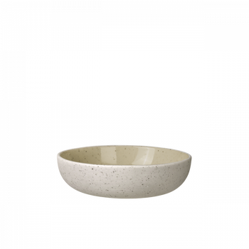 Light beige ceramic bowl with speckled finish, perfect for serving food or snacks.