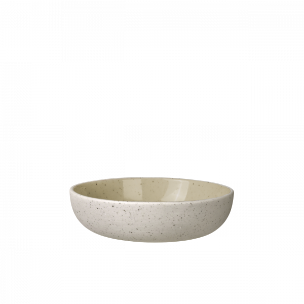 Light beige ceramic bowl with speckled finish, perfect for serving food or snacks.