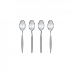 Four stainless steel spoons neatly arranged on a black background.
