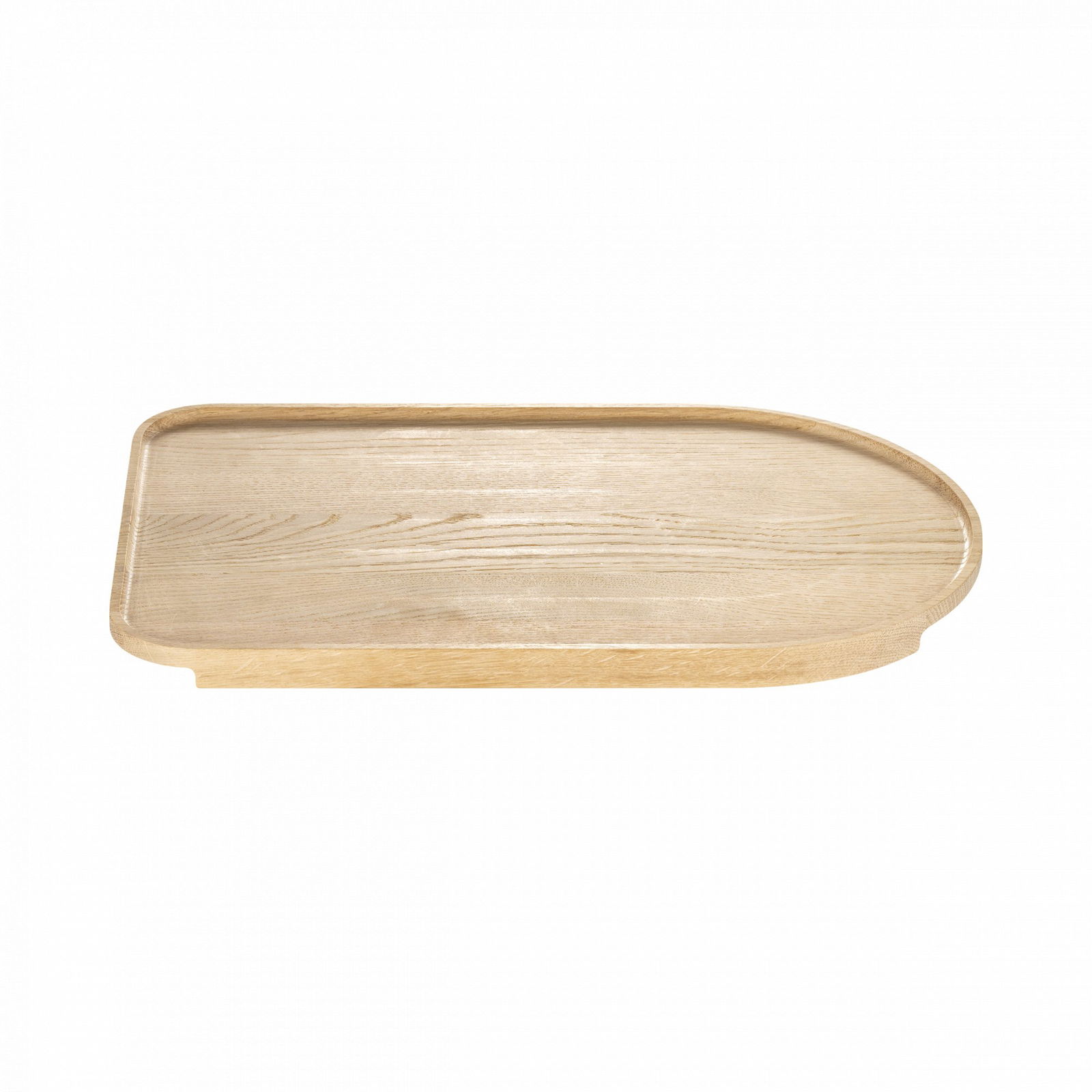 Natürlicher Holzserviertablett mit einem glatten, abgerundeten Kanten-Design für eine elegante Präsentation.