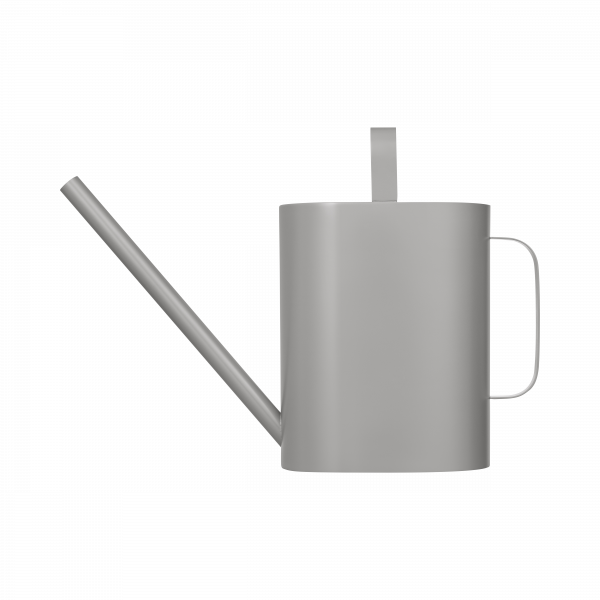 Stilvoller grauer Gießkanne mit langem Auslauf für einfaches Gießen von Pflanzen drinnen oder draußen.