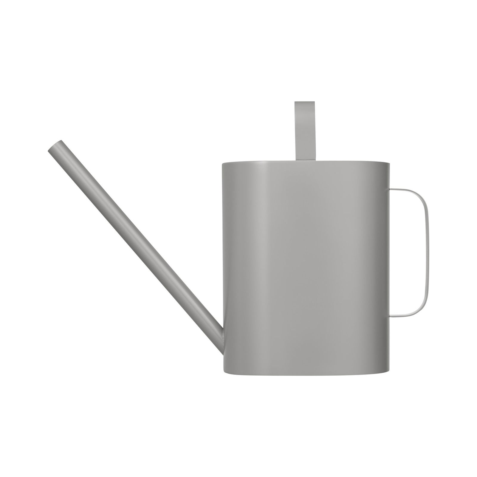 Stilvoller grauer Gießkanne mit langem Auslauf für einfaches Gießen von Pflanzen drinnen oder draußen.