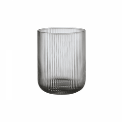 Elegant ribbed glass vase in smoky gray, perfect for contemporary decor.