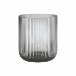 Elegant ribbed gray glass vase for modern home decor and floral arrangements.