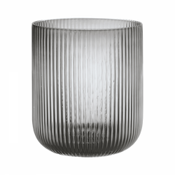 Stylish ribbed glass vase in a modern gray tone, perfect for home decor.
