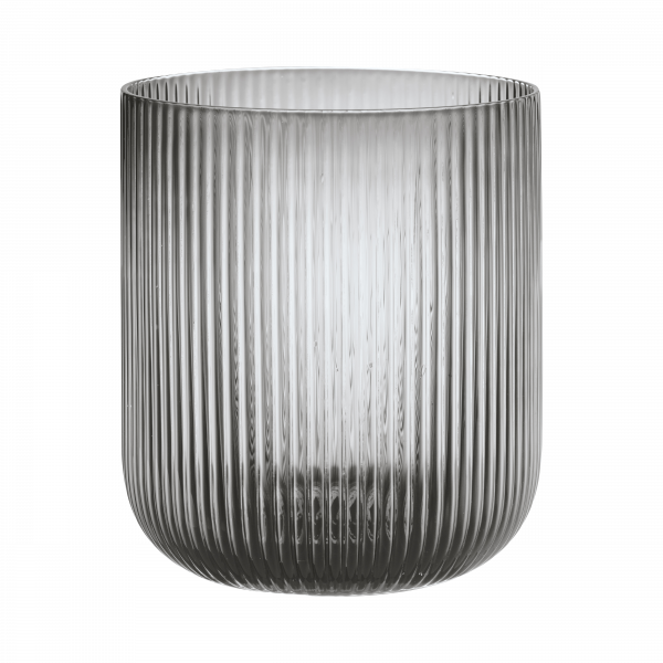 Stylish ribbed glass vase in a modern gray tone, perfect for home decor.