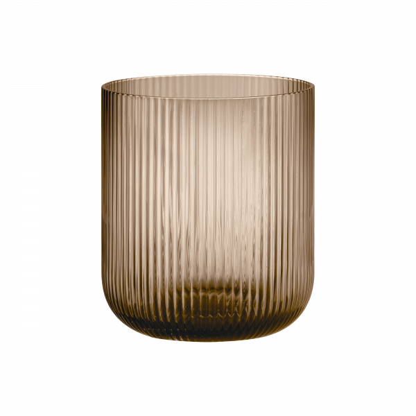 Stylish ribbed glass vase in amber color, perfect for home decor and floral arrangements.