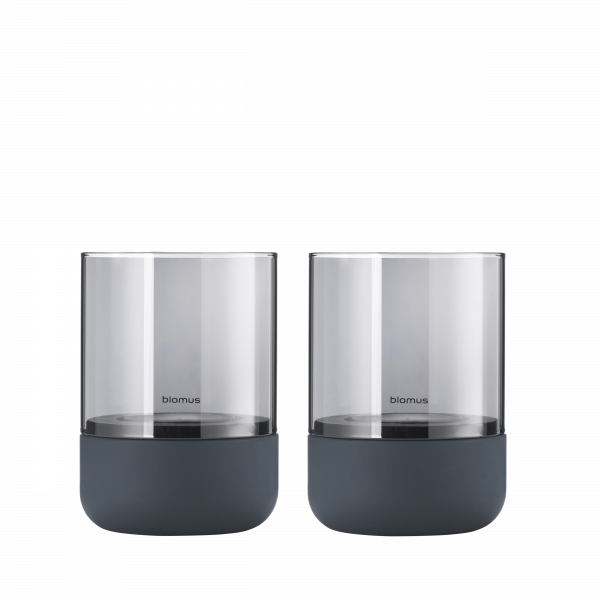 Stylish Blomus glass jars with dark gray silicone bases for modern home decor.