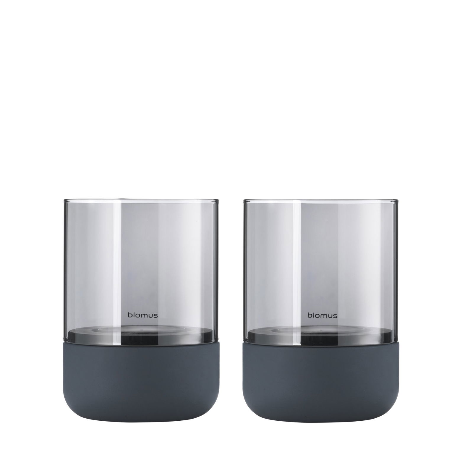 Stylish Blomus glass jars with dark gray silicone bases for modern home decor.