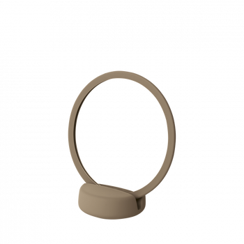 Elegante beigetönige Ringlampe auf einer minimalistischen Basis, perfekt für moderne Wohnkultur.