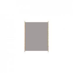 Blank gray canvas hanging between two wooden poles.