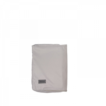 Kompakte graue Reisetasche mit minimalistischem Design und Logodetail.