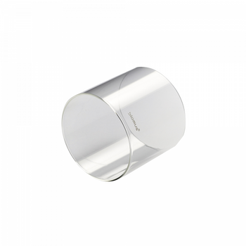 Transparent glass tumbler with a modern design and smooth finish.