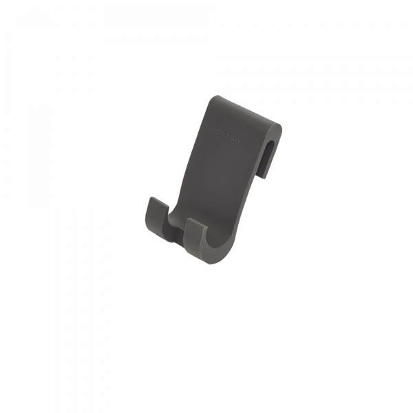 Eleganter grauer Smartphone-Halter für optimale Schreibtischorganisation und Erreichbarkeit.