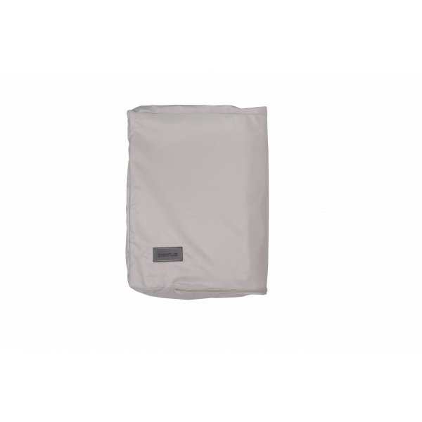 Light gray reusable cloth tote bag with a small branded logo.