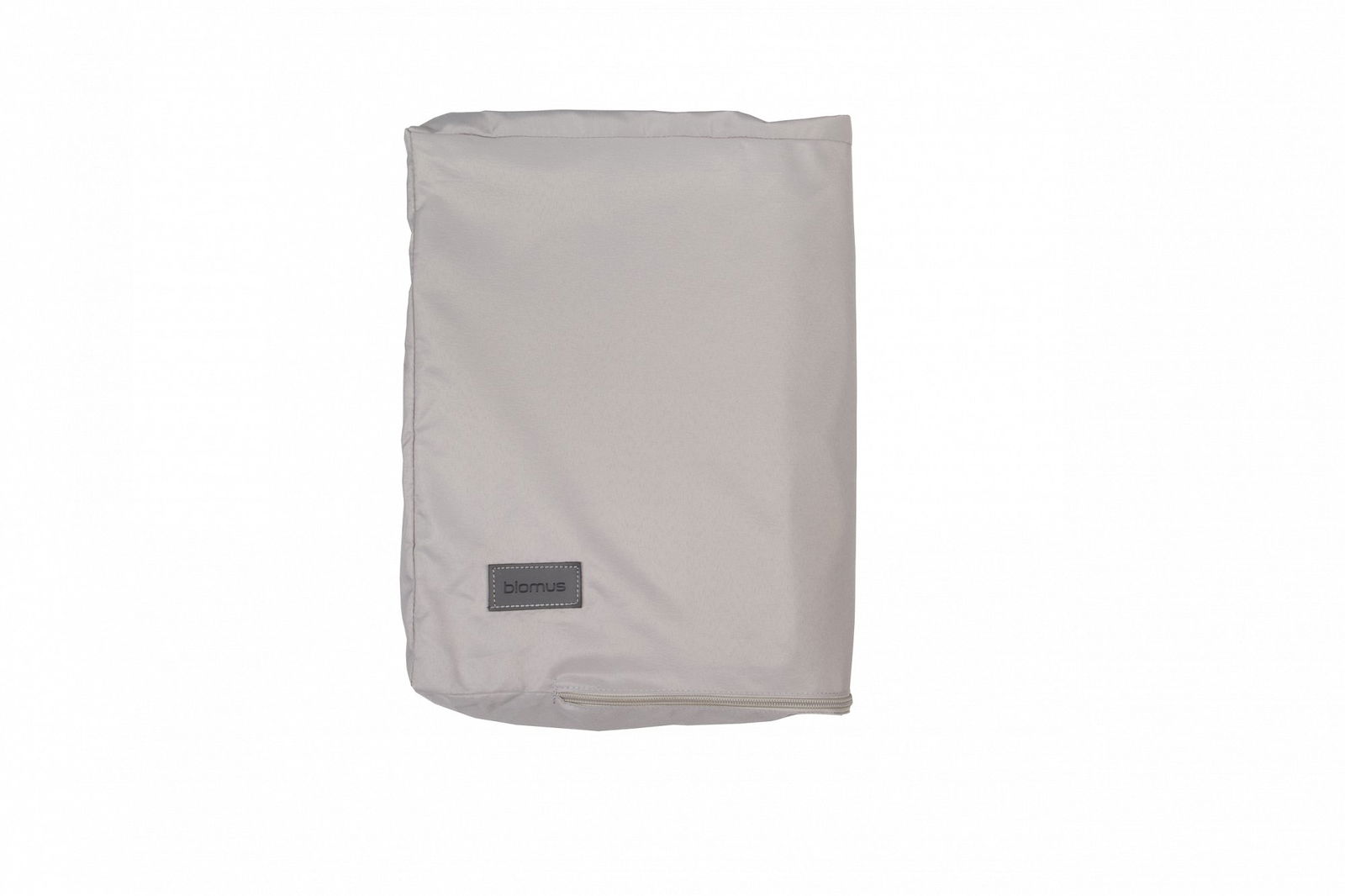 Light gray reusable cloth tote bag with a small branded logo.
