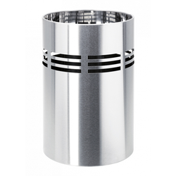 Sleek silver air intake device with ventilation slits for enhanced airflow efficiency.