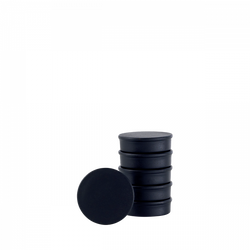Stack of black round containers ideal for storage and organization.