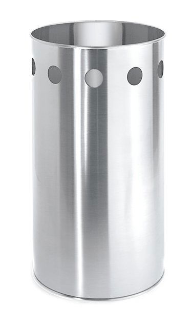 Heller Edelstahl-Mülleimer mit runden Löchern zur Belüftung und einem eleganten Design.