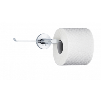 Modern wall-mounted toilet paper holder with a roll of white toilet paper.
