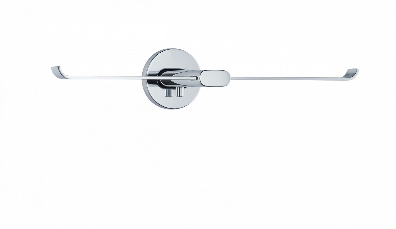 Sleek chrome towel bar mounted on a round wall plate, perfect for modern bathrooms.