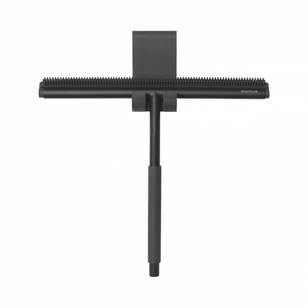 Schwarzer, eleganter Abzieher mit einem Griff, ideal zum Reinigen von Fenstern und glatten Oberflächen.