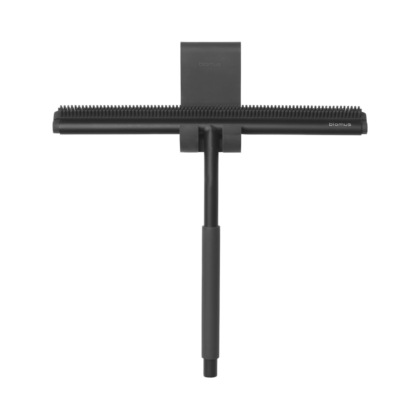 Schwarzer, eleganter Abzieher mit einem Griff, ideal zum Reinigen von Fenstern und glatten Oberflächen.