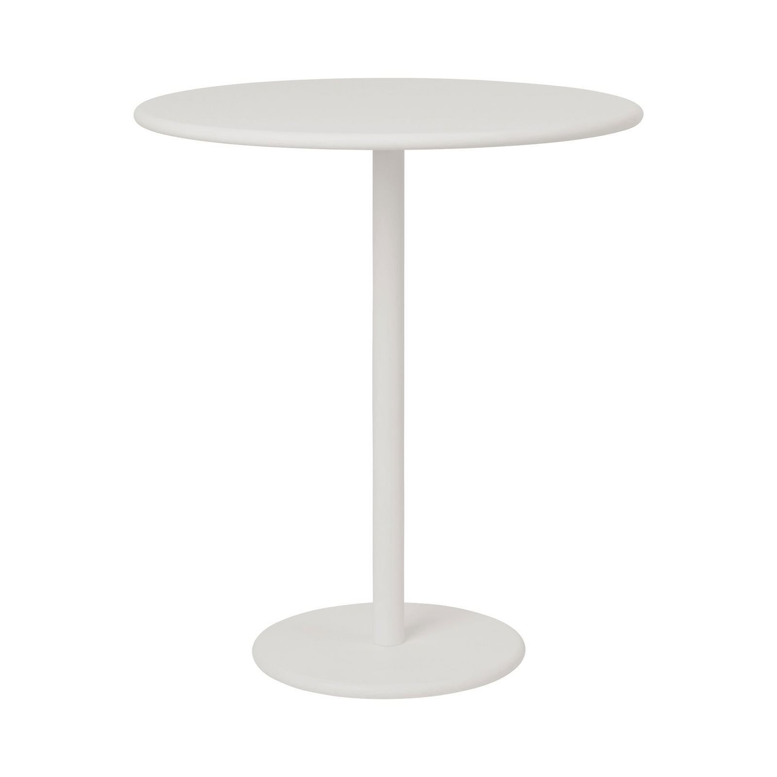 Minimalistischer runder weißer Tisch auf einem eleganten Sockel, perfekt für moderne Innenräume.