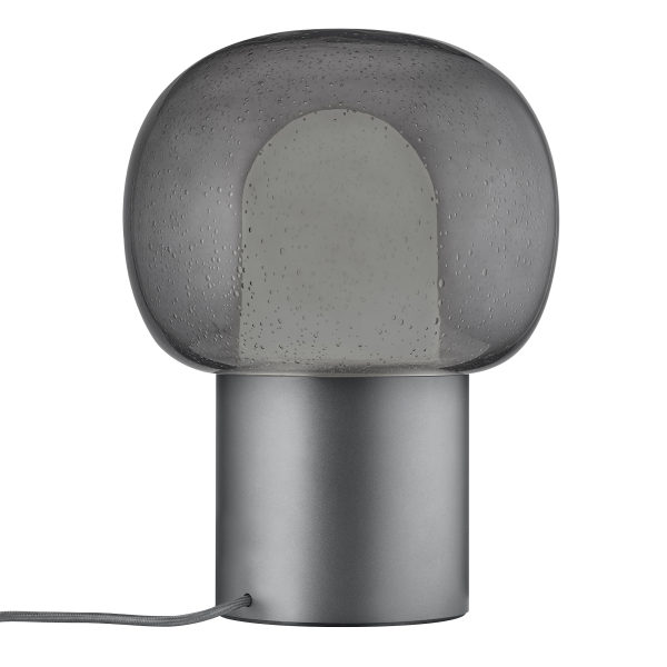 Stilvolle moderne Lampe mit einem grauen Glasschirm und metallischer Basis für zeitgenössische Dekoration.