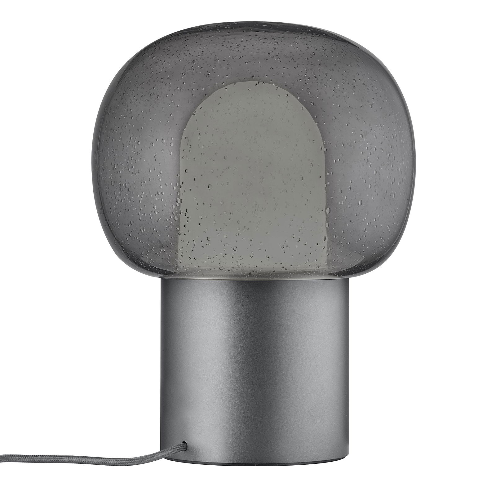 Stilvolle moderne Lampe mit einem grauen Glasschirm und metallischer Basis für zeitgenössische Dekoration.
